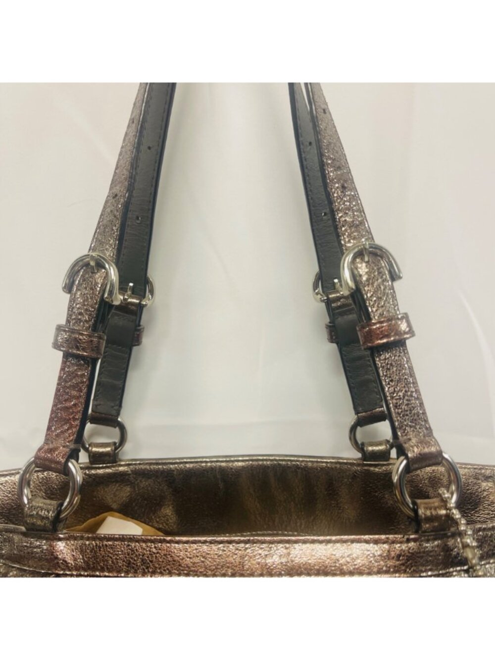 Coach Gallery F17721 Metallic Pewter Leather East West Tote Shoulder Bag Purse - Picture 3 of 16